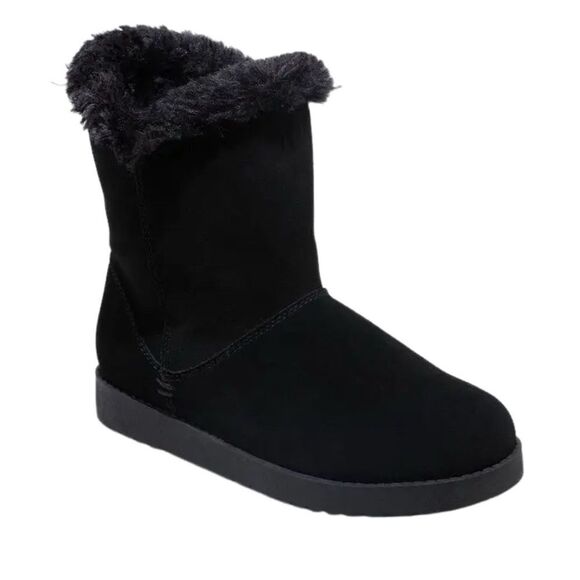 Black Shearling Style Suede Leather Faux Fur Booties - Picture 1 of 9
